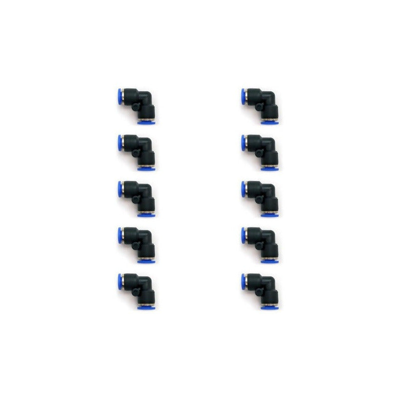 10 Pz Racor Unión Neumático En Codo 6 Mm X 6 Mm