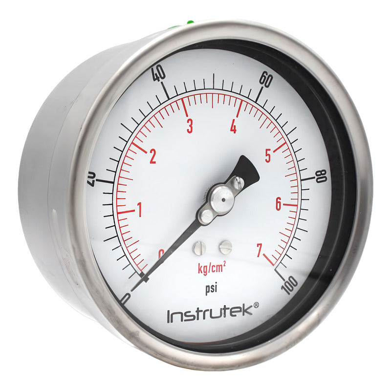 Manómetro 4", lleno de líquido premium, 1/4" NPT, posterior, 100 psi-kg/cm2