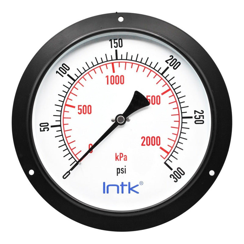 10" Standard, dry, pressure gauge, black steel case, 1/2" NPT, back connection, 0 to 300 psi-kPa
