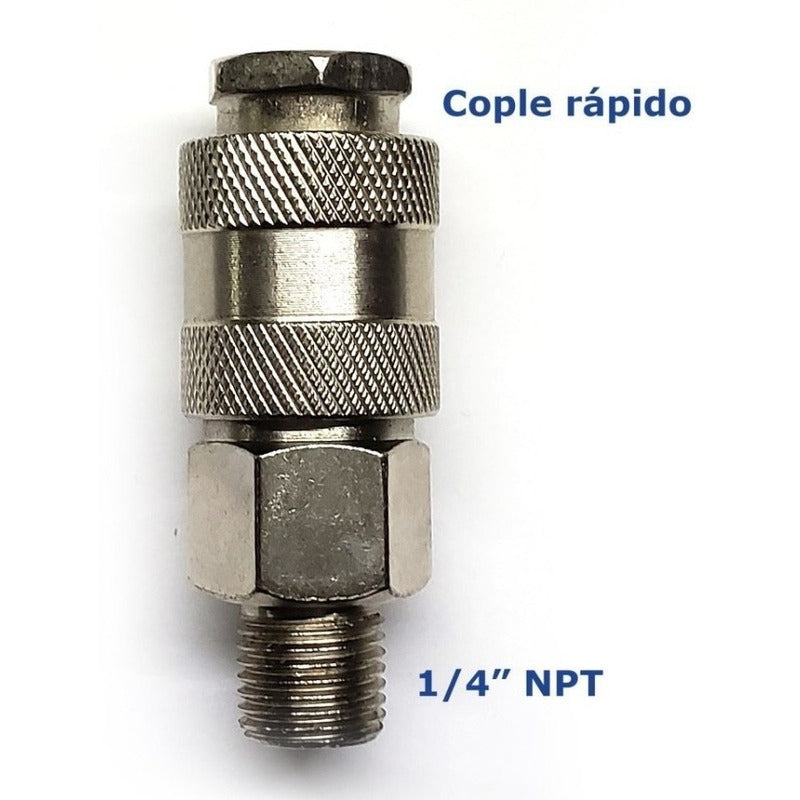 Cople rápido macho de 1/4" NPT, fabricado en latón y un recubrimiento en niquel.