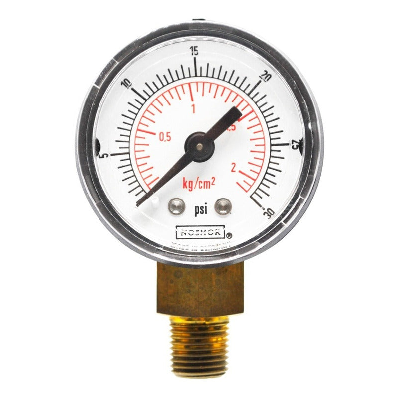 Manómetro 1.5", caja de ABS, 1/8" NPT, inferior, 30 psi-kg/cm2.
