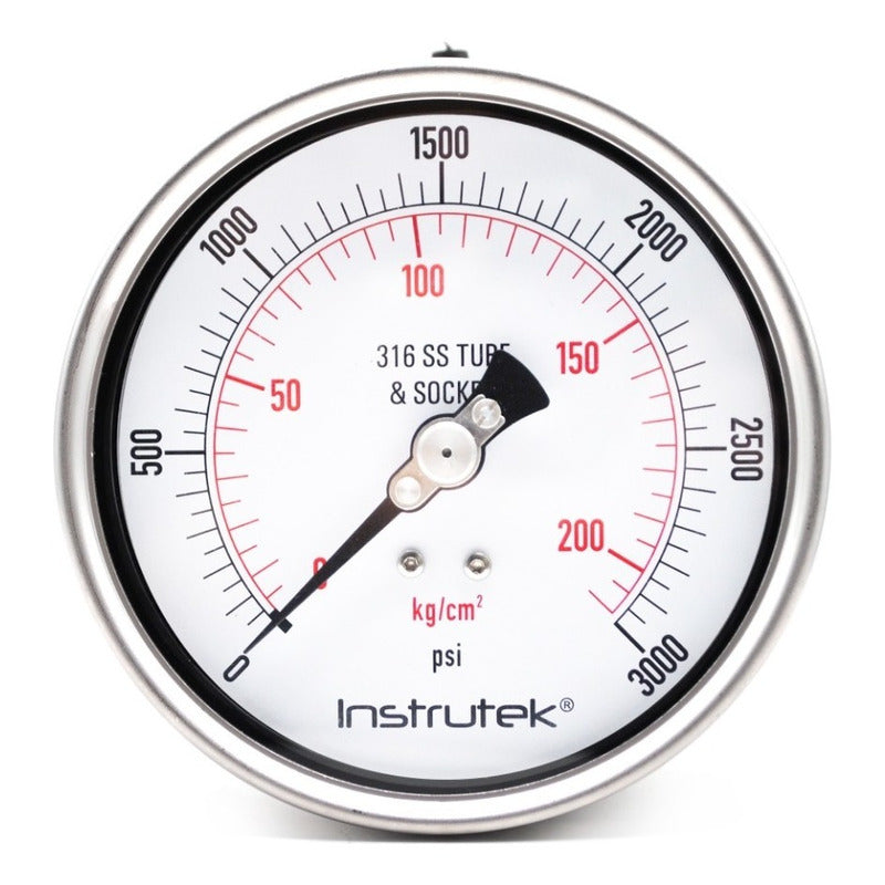 Manómetro 4", acero inoxidable, 1/2" NPT, posterior, 3000 psi-kg/cm2