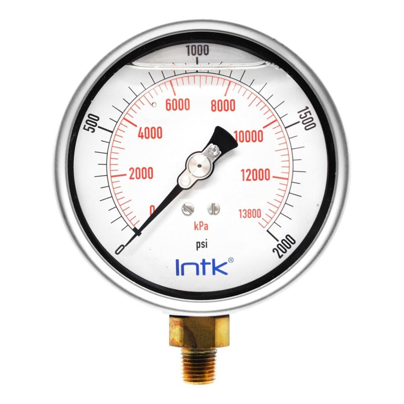 4” Liquid filled (O.E.M.), pressure gauge, 1/4” NPT, bottom connection, 0 to 2000 psi-kPa