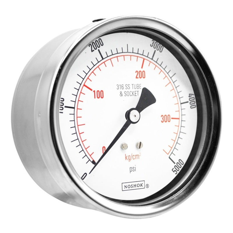 Manómetro 4", acero inoxidable, 1/2" NPT, posterior, 5000 psi