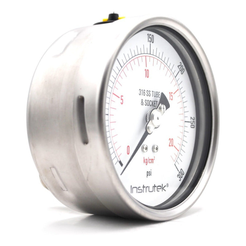 Manómetro 4", acero inoxidable, 1/2" NPT, posterior, 300 psi-kg/cm2