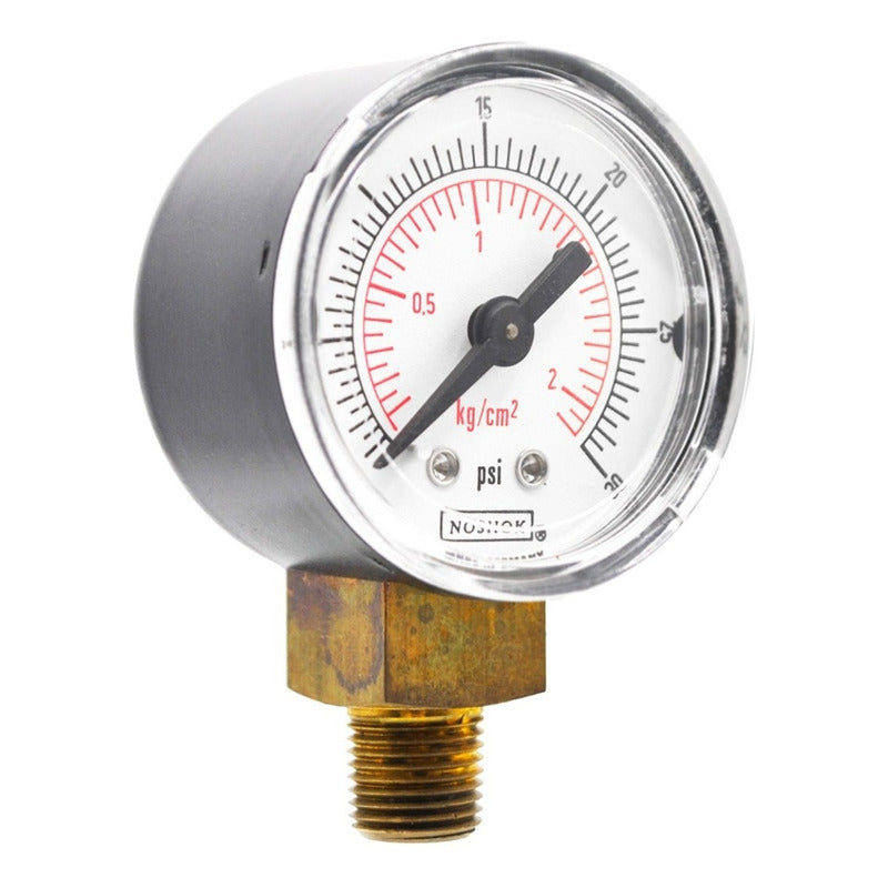 Manómetro 1.5", caja de ABS, 1/8" NPT, inferior, 30 psi-kg/cm2.