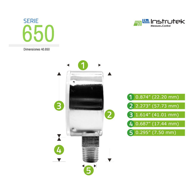 Manómetro 1.5", oxígeno medicinal, 1/8" NPT, inferior, 4000 psi-kg/cm2