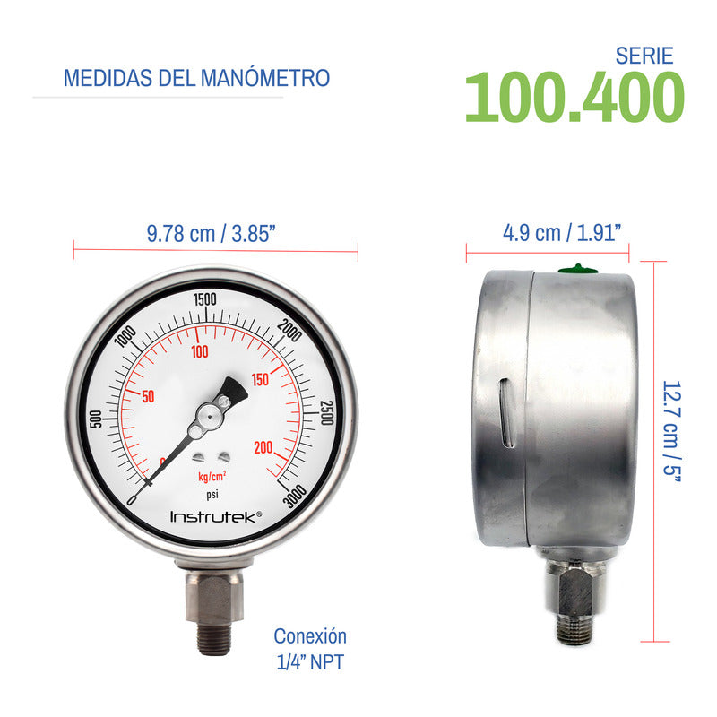 Premium Stainless Steel Glycerin Pressure Gauge 4 PLG, 3000 Psi