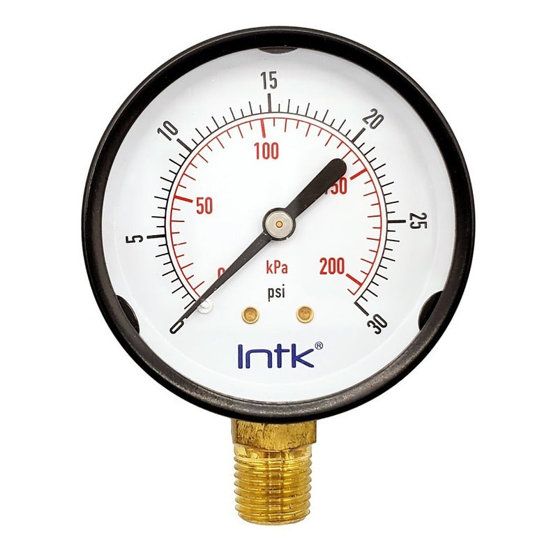 2.5" Standard, dry, pressure gauge, black steel case, 1/4" NPT, bottom connection, 0 to 30 psi-kPa