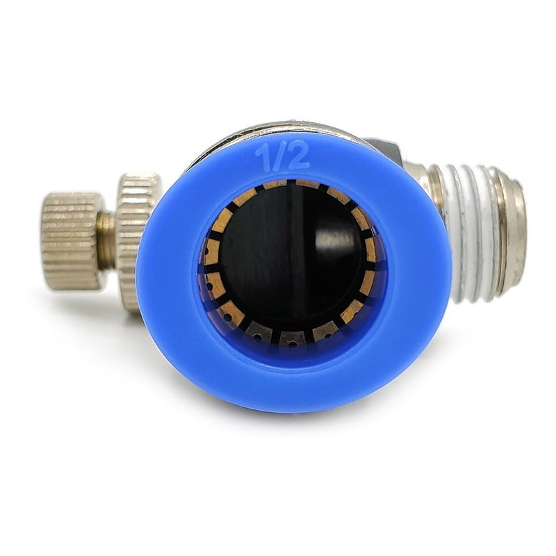 Conector / Regulador De Caudal Neumático Codo 1/4 NPT x 1/2"