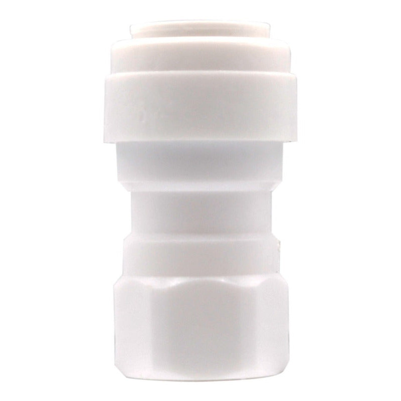 Conector recto, rosca hembra 1/4" NPT, salida a manguera de 3/8" (agua).
