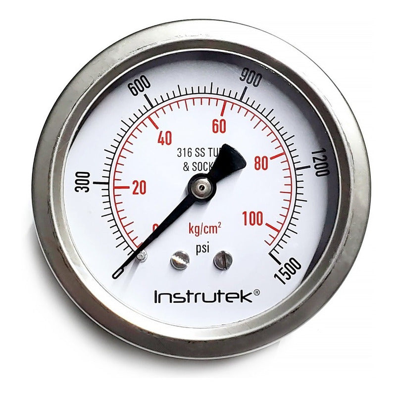 Manómetro 2.5", acero inoxidable, 1/4" NPT, posterior, 1500 psi-kg/cm2