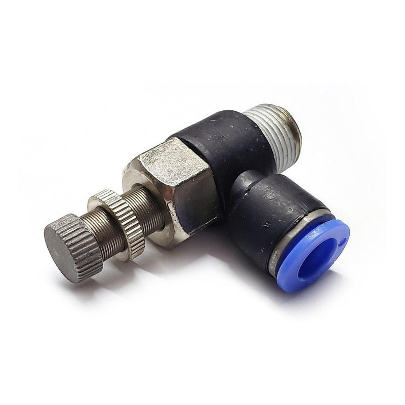 Conector / Regulador De Caudal Neumático Codo 3/8 Npt X 3/8"