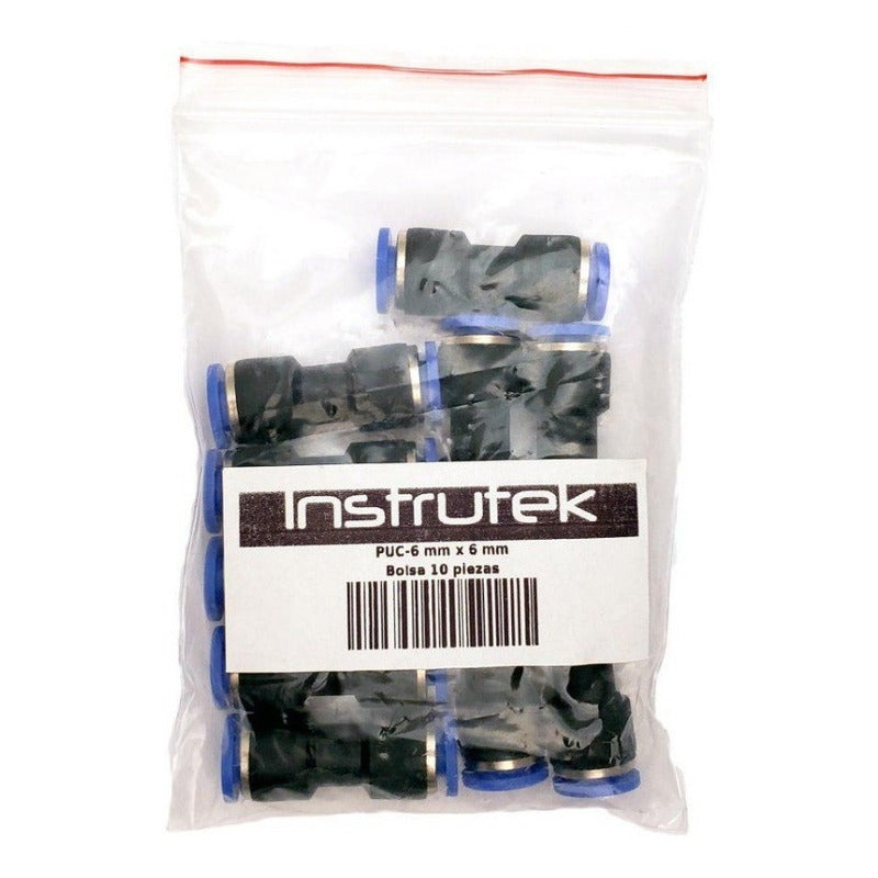 10 Pz Racor Unión Neumático Recto 6 Mm