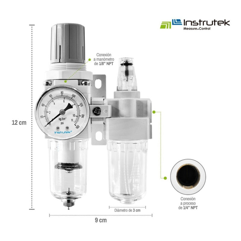 Regulator Filter + Lubricator ¼ Frl Compact With Pressure Gauge