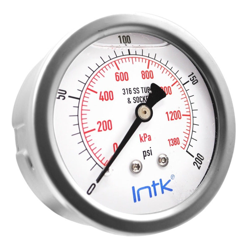 2.5” S.S. Liquid filled (O.E.M.), pressure gauge, 1/4” NPT, back connection, 0 to 200 psi-kPa