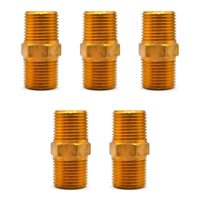 Brass Hexagonal Nipple 3/8 X 3/8 Npt 5 Pcs