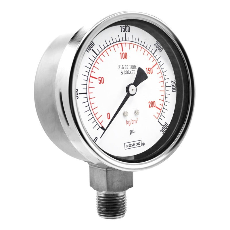 Manómetro 4", acero inoxidable, 1/2" NPT, inferior, 3000 psi