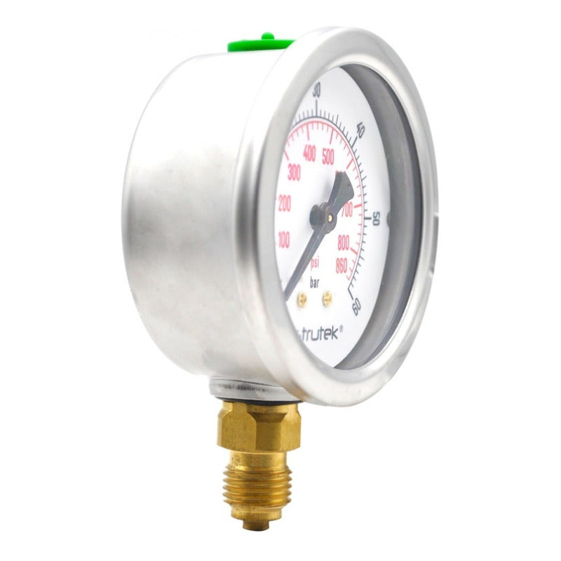 Manómetro 2.5", lleno de líquido premium, 1/4" BSPP, inferior, 60 bar-psi