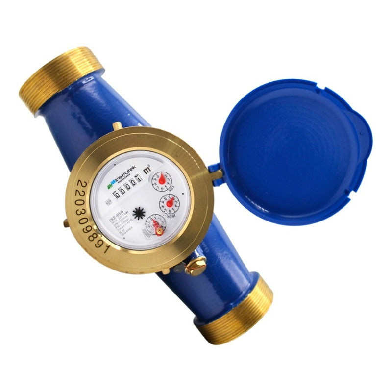 Medidor de agua tipo chorro múltiple, cuerpo de latón, extremos roscados de 2", incluye los conectores de latón