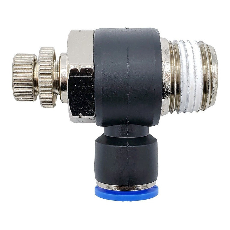 Conector / Regulador De Caudal Neumático Codo 1/2 Npt X 3/8