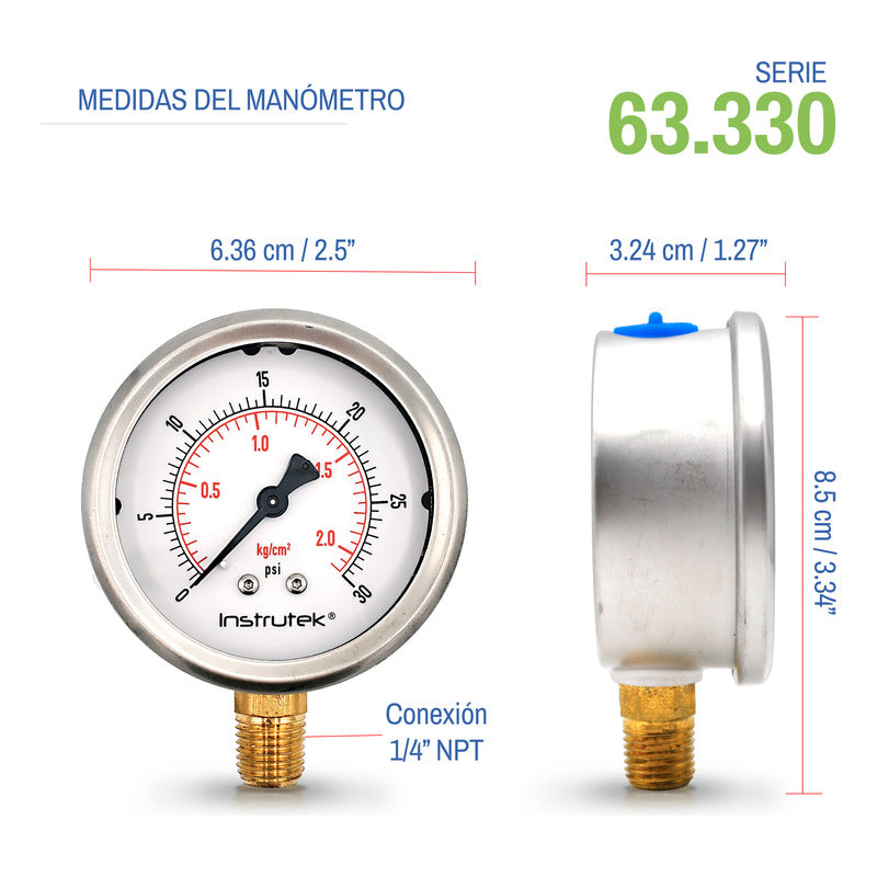 Manometer for Irrigation System with Glycerin 2.5 PLG, 30 Psi