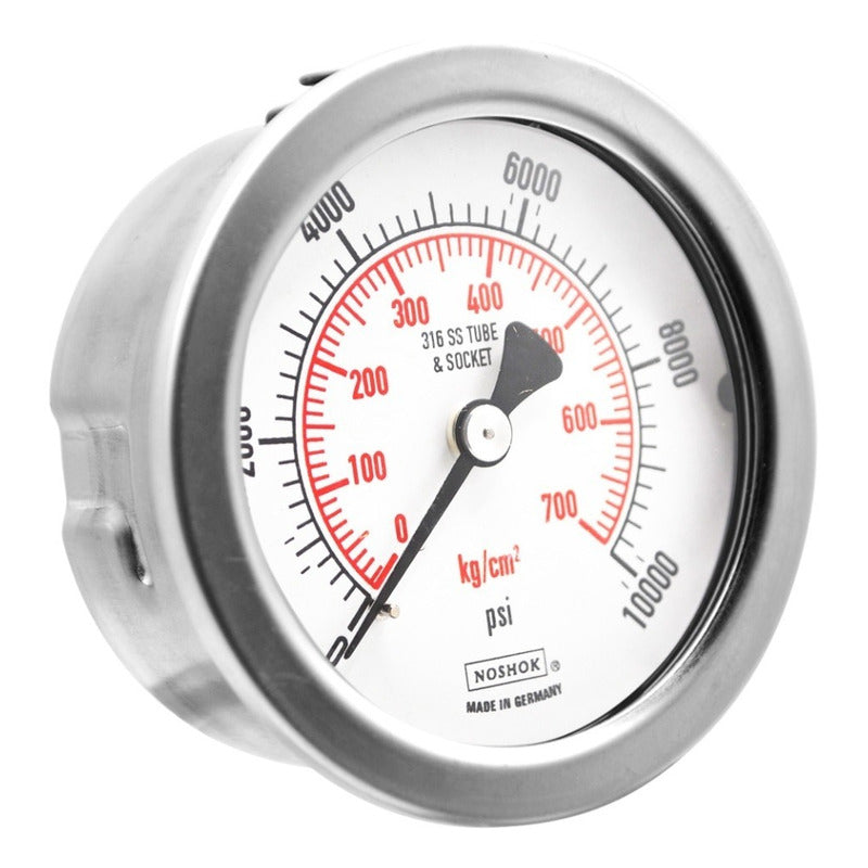 Manómetro 2.5", acero inoxidable, 1/4" NPT, posterior, 10000 psi-kg/cm2