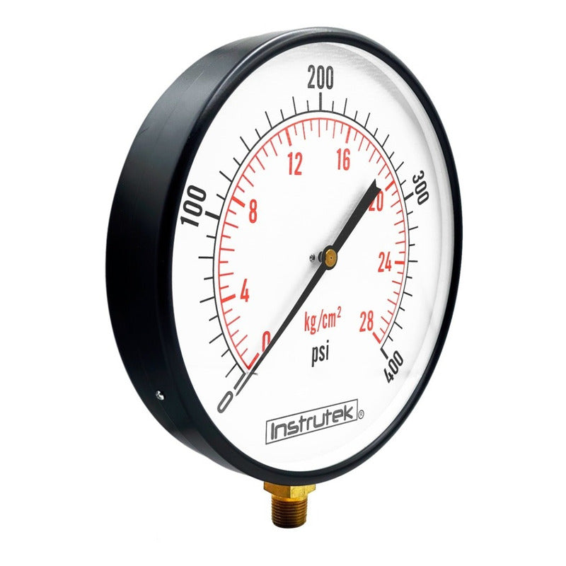 Manómetro 10", estándar, 1/2" NPT, inferior, 400 psi-kg/cm2