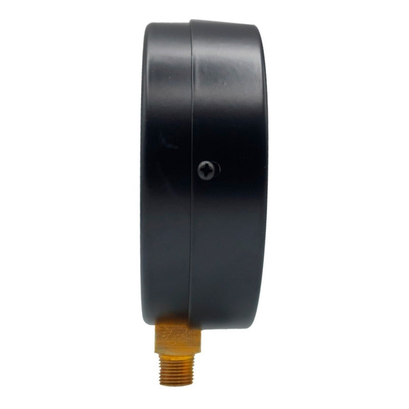 4" Standard, dry, pressure gauge, black steel case, 1/4" NPT, bottom connection, 0 to 100 psi-kPa