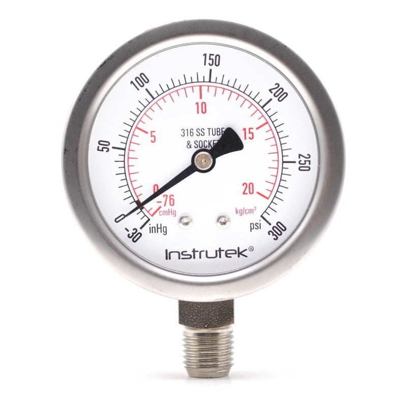Stainless Steel Glycerin Pressure Gauge 2.5 PLG -30inhg At 300 Psi