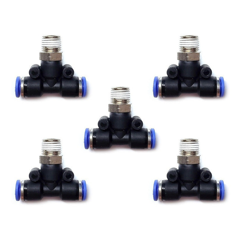 5pc Push-in Tee Pneumatic Fitting 1/8 Npt Male X 1/8 Hose.
