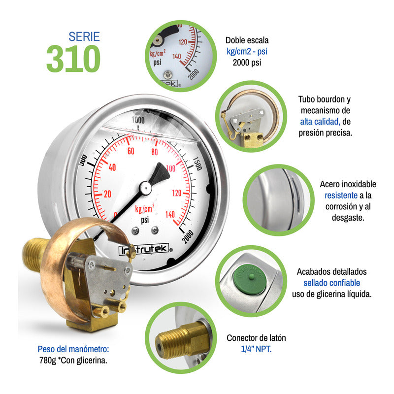 Stainless Steel High Pressure Glycerin Gauge 4 Inch, 2000 Psi