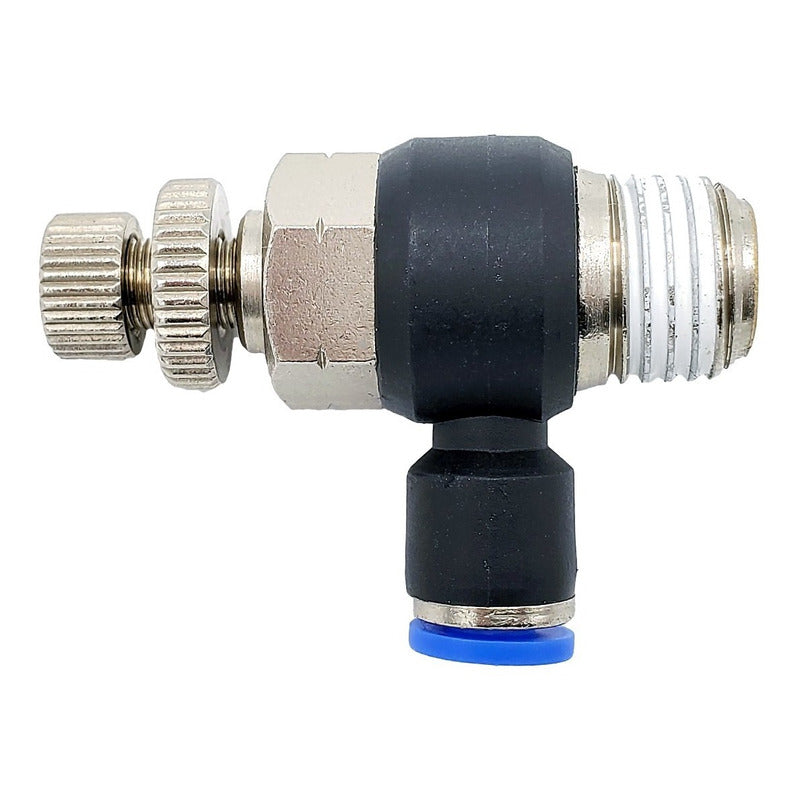 Conector /regulador De Caudal Neumático Codo 1/4 Npt X 4mm
