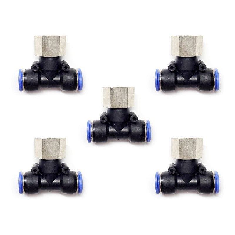 5pz Racor Rápido Neumático En Tee 1/2 Npt Hembra X 1/2 Mang.
