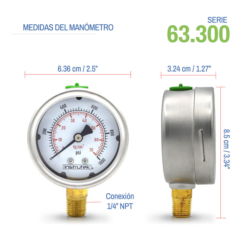 Stainless Steel High Pressure Glycerin Gauge 2.5 IN, 1000 Psi