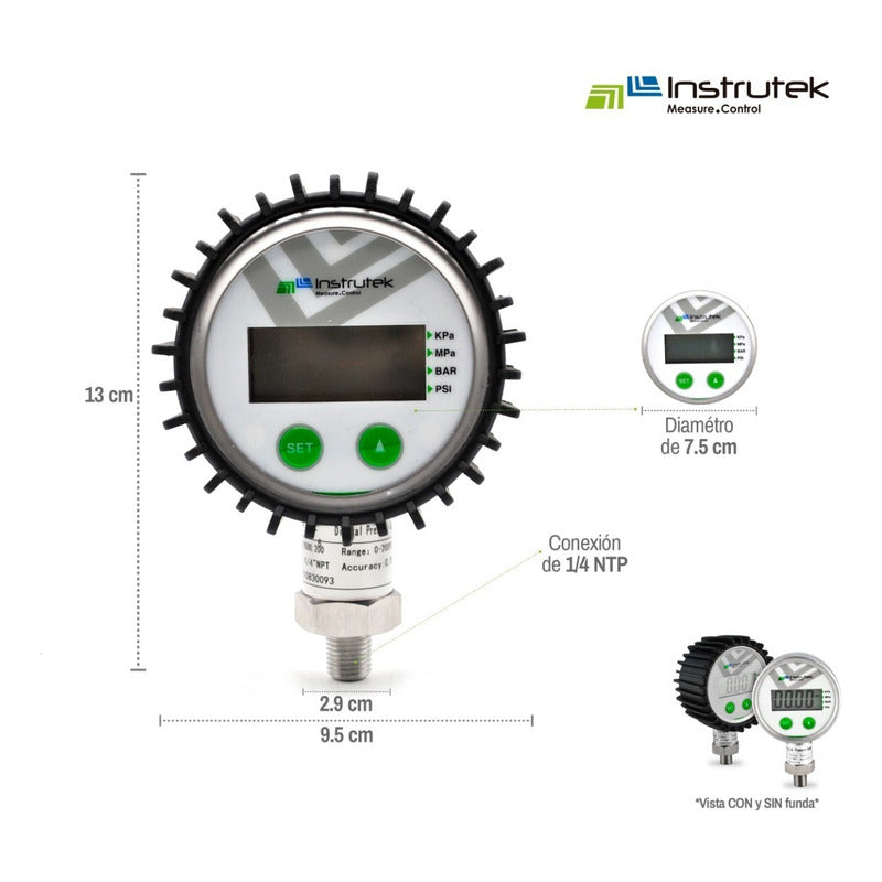 Digital Pressure Gauge 200 Psi + 2 Units of Measurement
