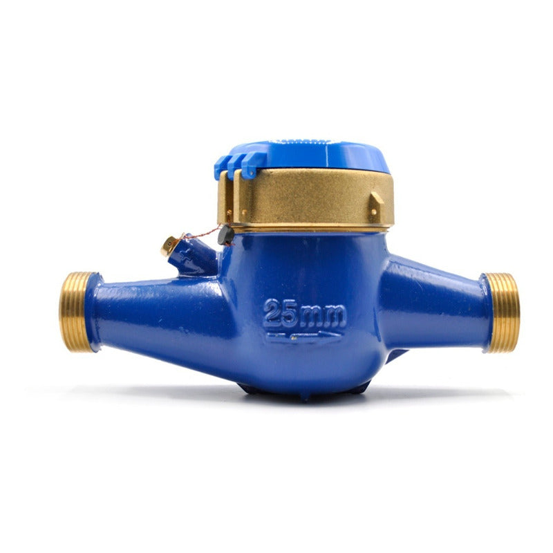 Medidor de agua tipo chorro múltiple, cuerpo de latón, extremos roscados de 1", incluye los conectores de latón