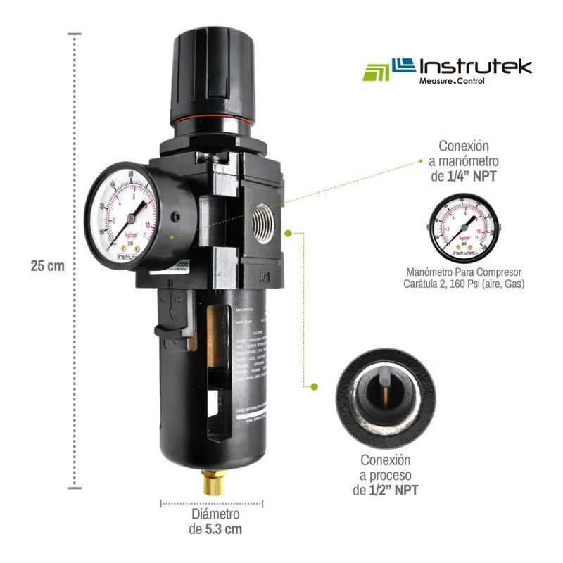 Filter - Air Regulator 1/2 P/ Compressor With Pressure Gauge
