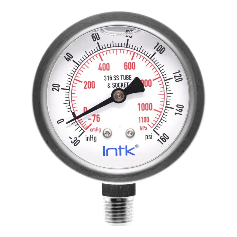 Intk 2.5 PLG pressure gauge -30 Inhg/160psi, 1/4 Npt
