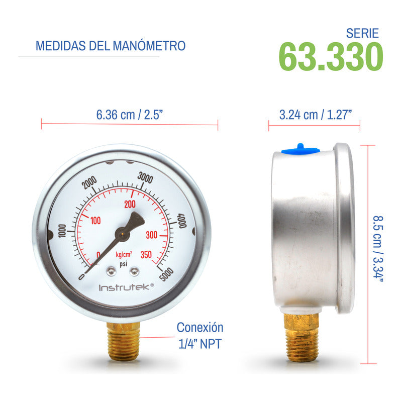 Manómetro P/ Sistema De Riego C/glicerina 2.5 PLG, 5000 Psi