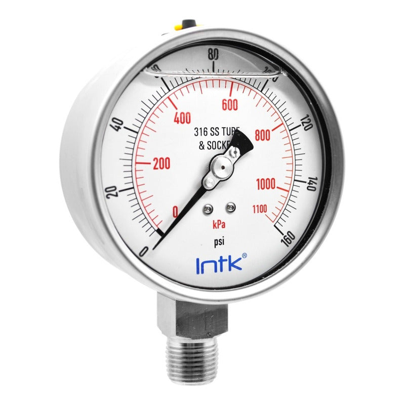 Manómetro Totalmente Inox Glicerina Dial 4 PLG, 160 Psi Kpa