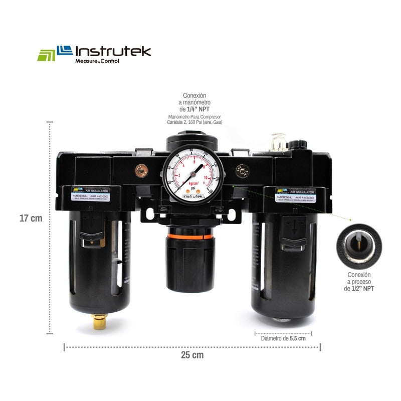 Filter-regulator-lubricator 1/2 P/ Compressor With Pressure Gauge