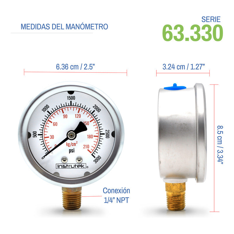 Manómetro P/ Sistema De Riego C/glicerina 2.5 PLG, 3000 Psi