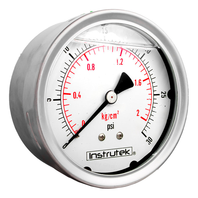 Stainless Steel Glycerin Pressure Gauge 4 IN, 30 Psi (Air, Water)