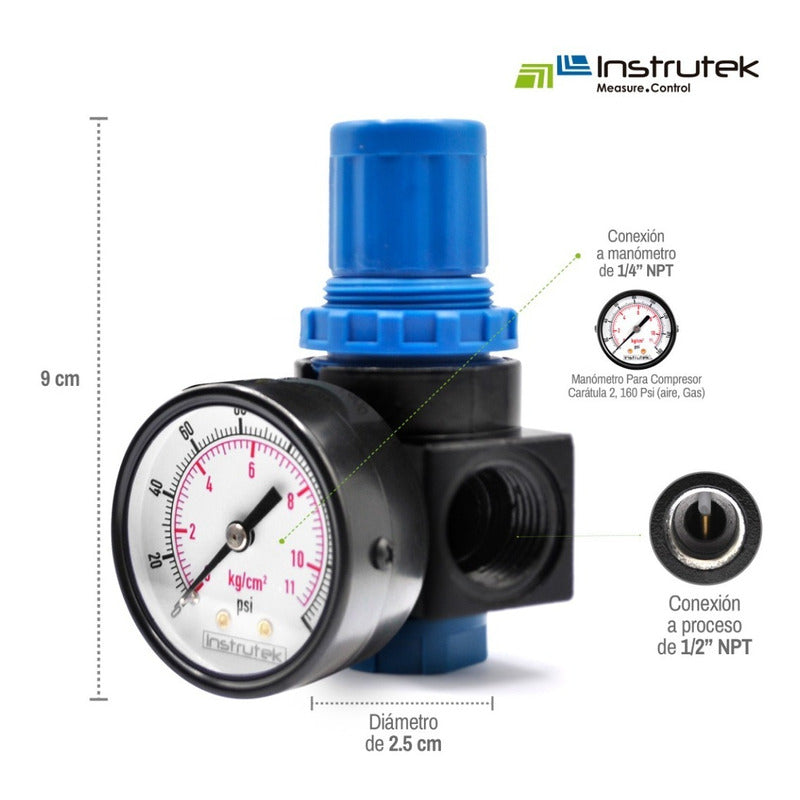 Pneumatic Pressure Regulator 1/2 120 Psi With Manometer