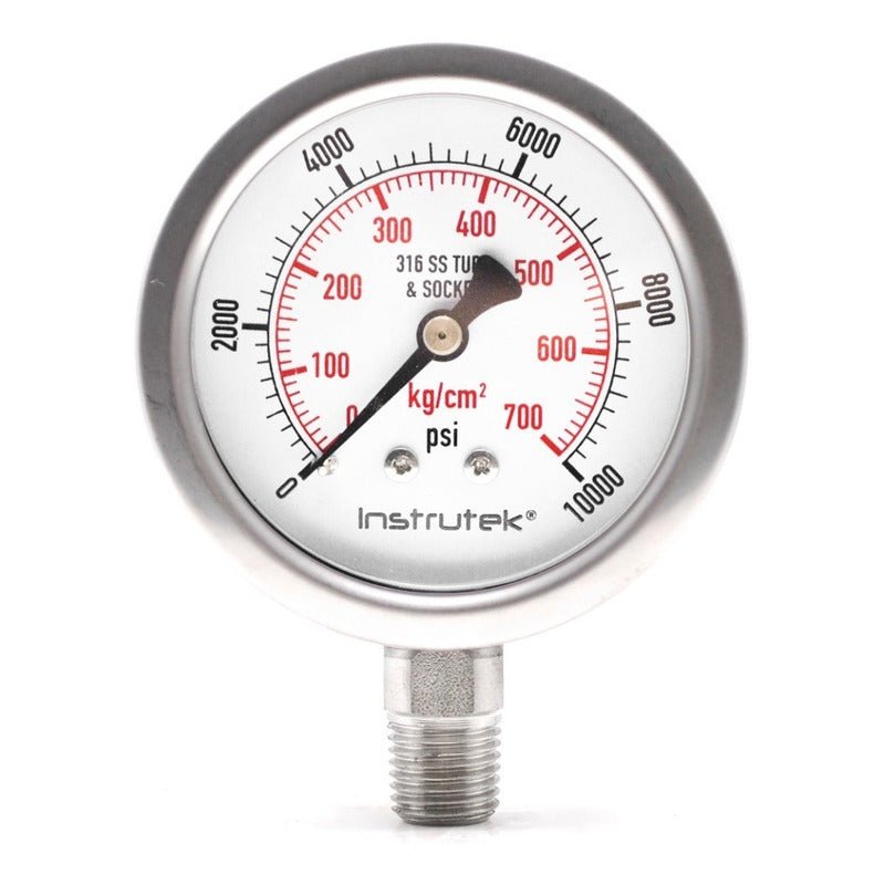 Stainless steel Glycerin pressure gauge 2.5 PLG, 0 to 10000 Psi 1/4 connection