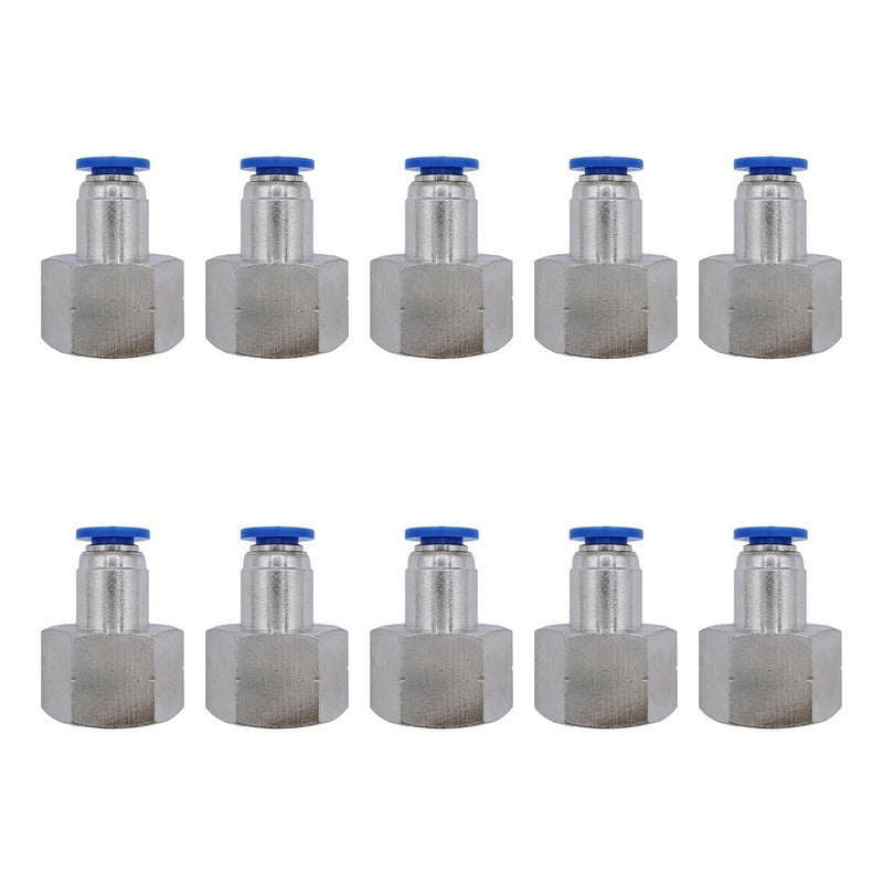 10 Pc of Straight Female Pneumatic Connector/Fitting 3/8 Npt X 6mm
