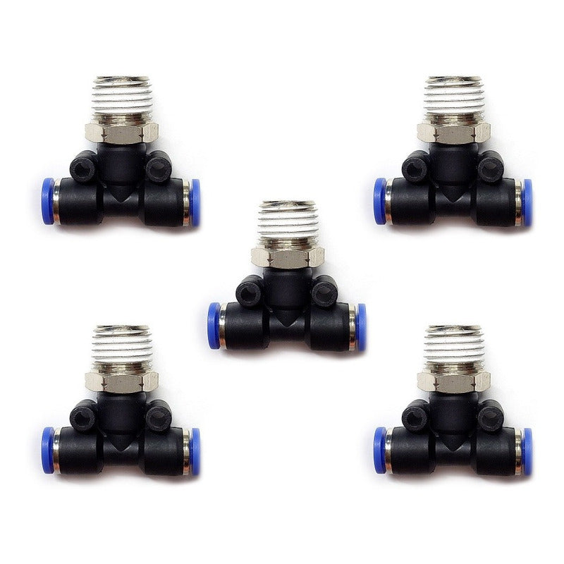 5pc Push-in Tee Pneumatic Fitting 1/4 Npt Male X 4 Mm Hose.