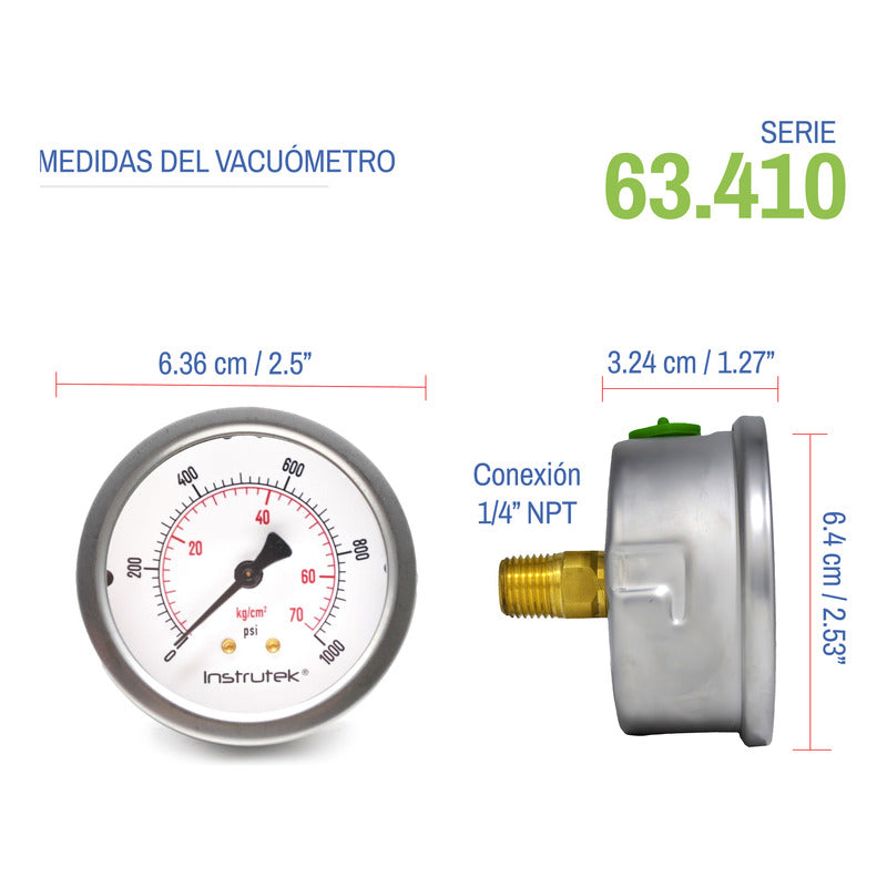 Premium Inox Glycerin Manometer 2.5 PLG, 1000 Psi