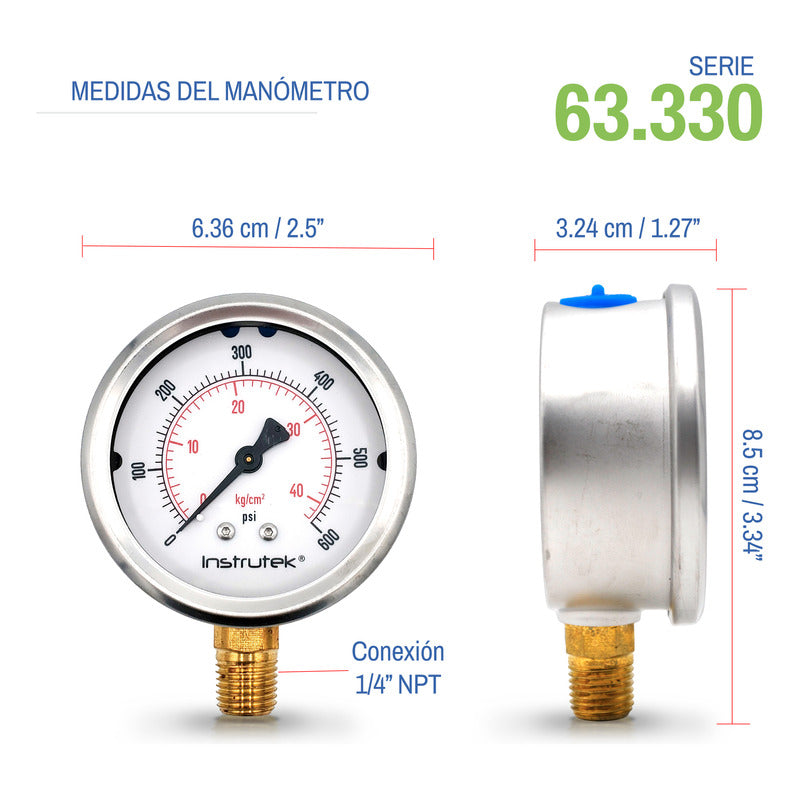 Manómetro P/ Sistema De Riego C/glicerina 2.5 PLG, 600 Psi